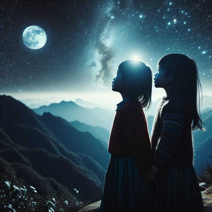 Indian Girls Stargazing on Mountain Under Starlit Sky
