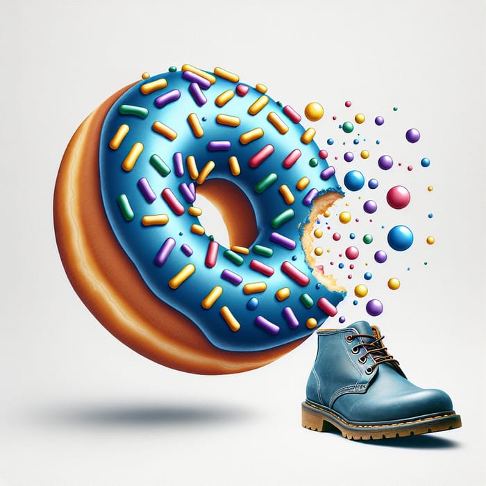 Blue Donut with Colorful Sprinkles and Blundstone Shoes