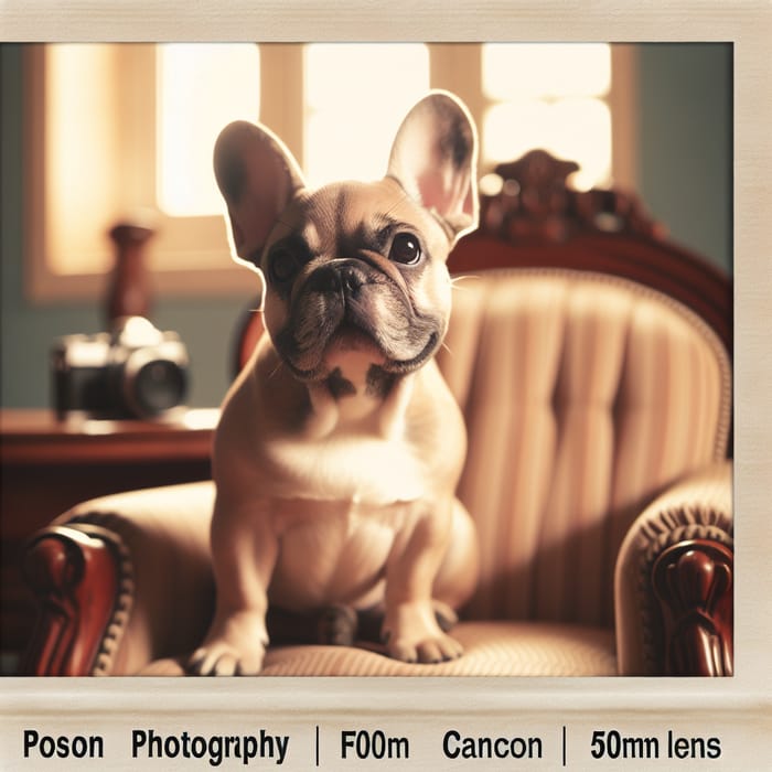 Cute French Bulldog on Vintage Armchair - Retro Polaroid Pet Photography