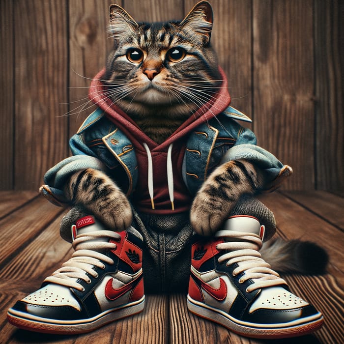 Hipster Cat in Air Jordan 1 High-Top Sneakers