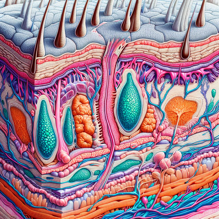 Colorful Cross-Section Illustration of Human Skin | Educational Anatomy Art