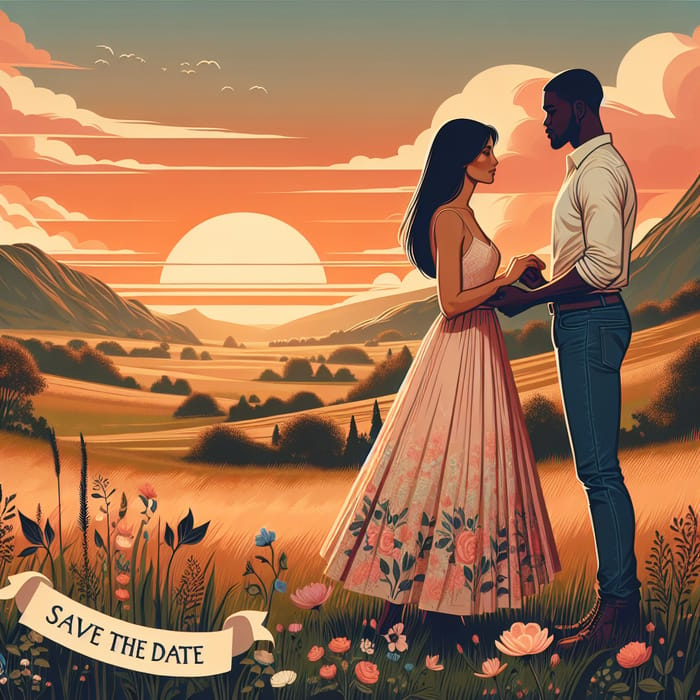 Romantic Sunset Couple Save the Date Card