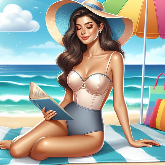 Chica in Bikini Lounging on Beach Towel Under Summer Sun
