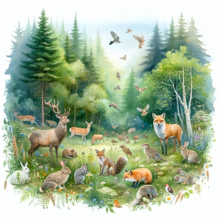 Forest Animals Watercolor Painting