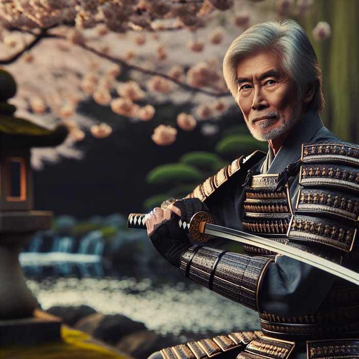 Master Samurai Warrior in Tranquil Japanese Garden