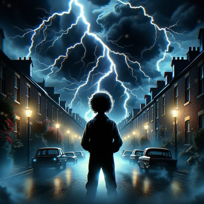 Mysterious Street - Enigmatic Shadows and Curly-Haired Boy