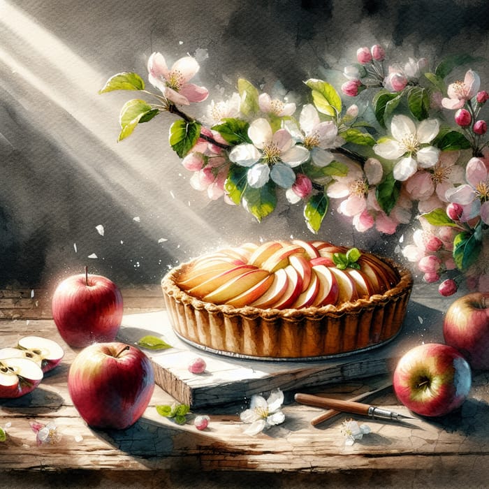 Freshly Baked Apple Pie on Rustic Table - Spring Baking Art