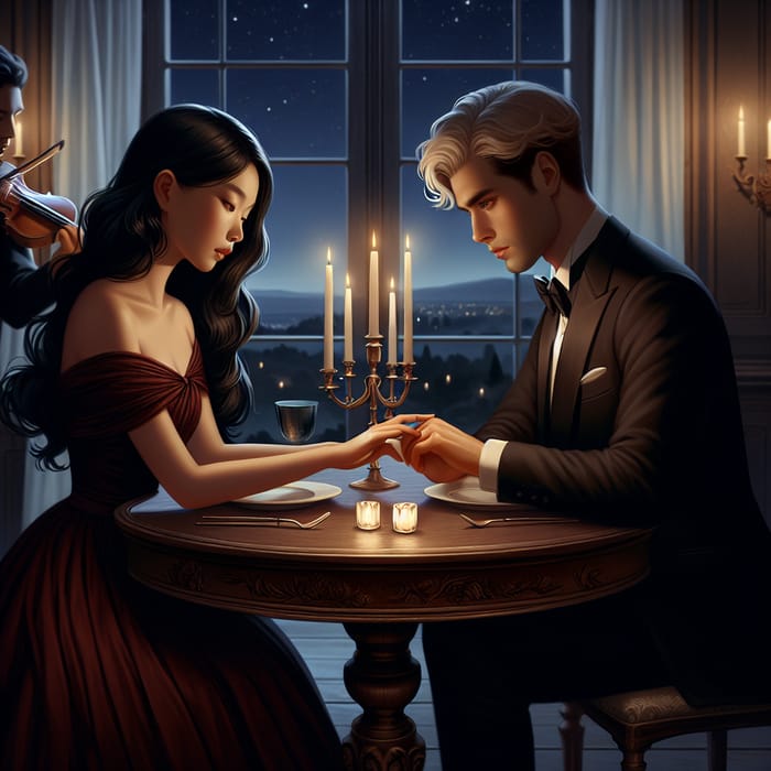 Romantic Evening Scene with Intimate Candlelit Dinner