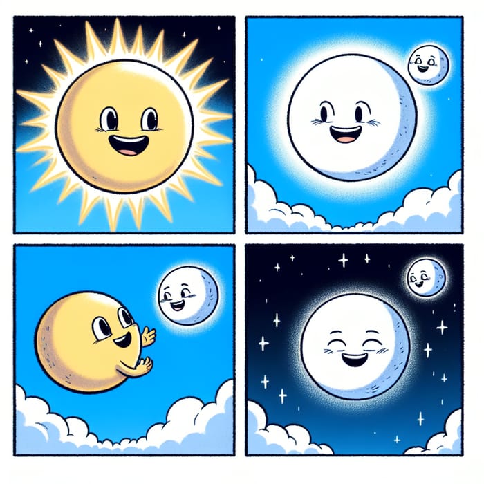 Day to Night Transition: Sun and Moon Comic Strip