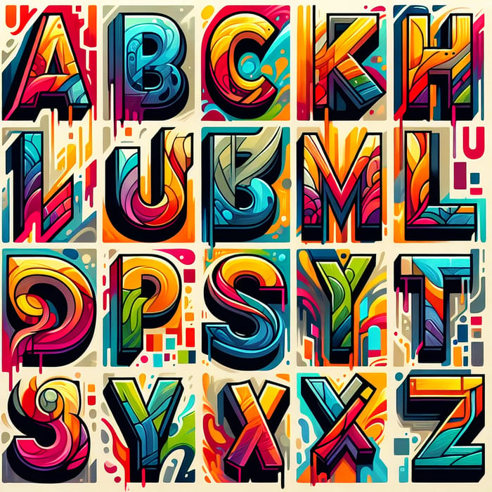 Vibrant Latin Alphabet Composition: Bold Urban Art Display