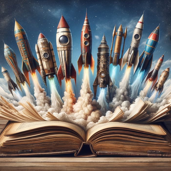 Create Open Book Rockets: Whimsical Scene Emerges