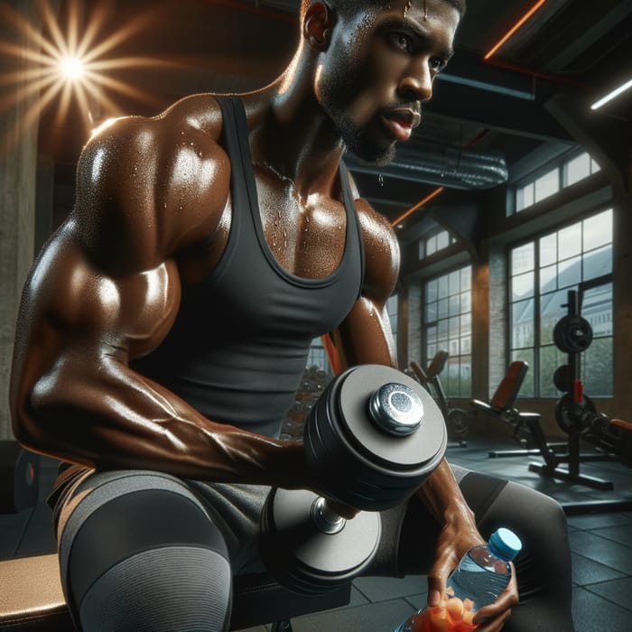 Determined Muscular African American Man Gym Workout