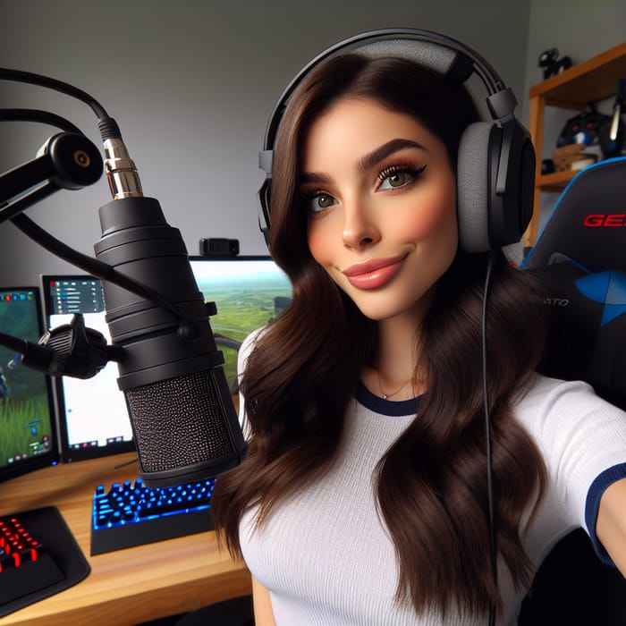 Hispanic YouTuber Girl with Brunette Hair and Gaming Headphones in 2016 Setup