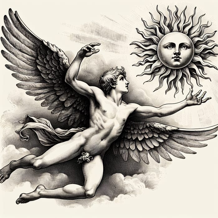 Icarus Tattoo Design | Flight Artwork with Sun Reaching