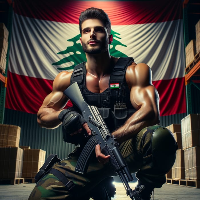 Realistic Portrait of Lebanese Special Forces Soldier with AK-47 in Warehouse