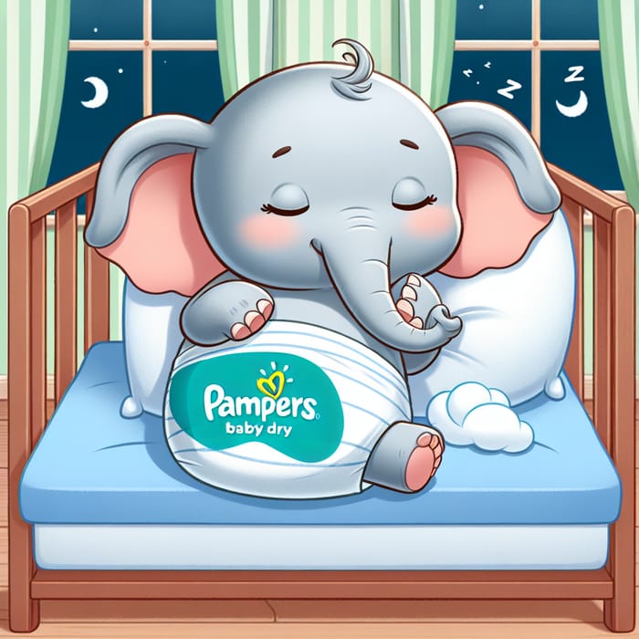 Baby Elephant Sleeps in Pampers Baby Dry Diapers