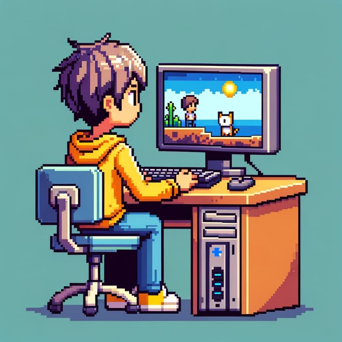 Pixel Art Person Gaming PC - Play on the Computer Now!