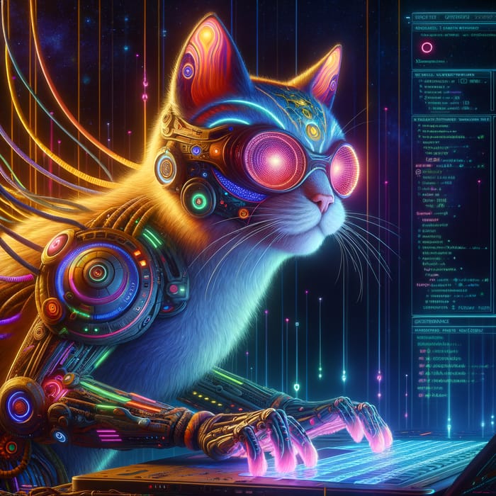 Extraterrestrial Feline in Cybernetics - Digital Art