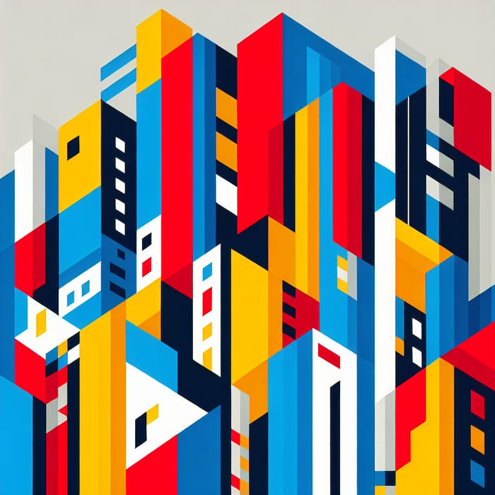 Abstract Geometric City Painting | De Stijl Art Inspiration