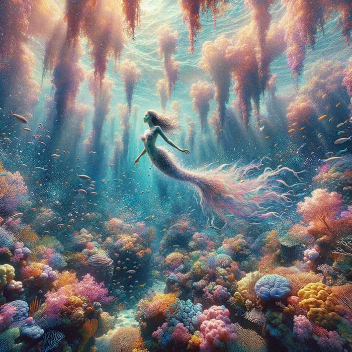 Ethereal Mermaid in Vibrant Coral Reef Fantasy