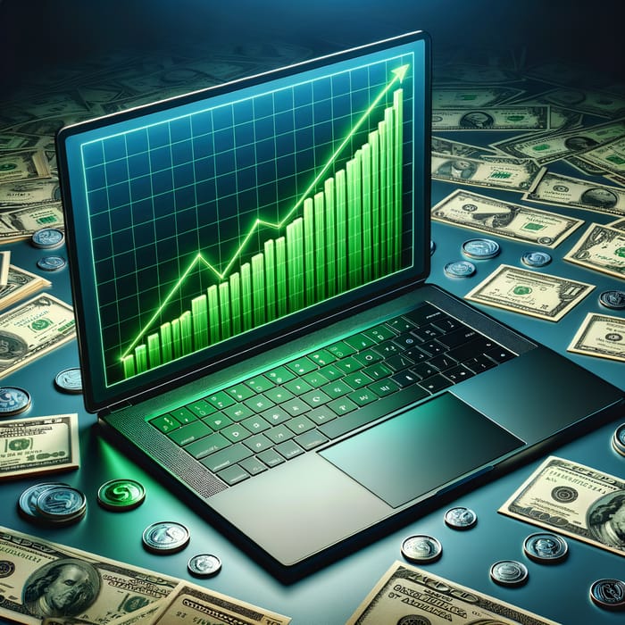 Green Chart on Laptop | Financial Success Visualization