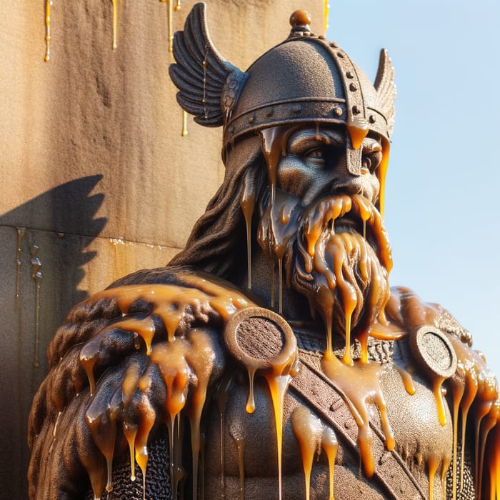 Majestic Viking Warrior Statue Covered in Honey