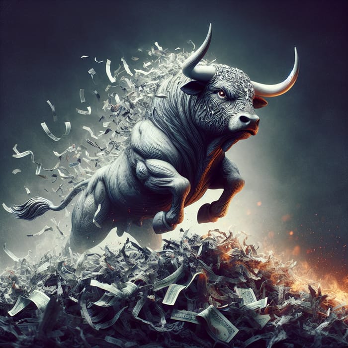 Dramatic Bull Rising in Aggressive Attack from Shredded Currency Ashes