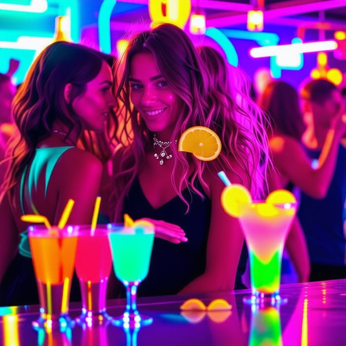 High-Energy Club Scene with Colorful Cocktails | Party Atmosphere