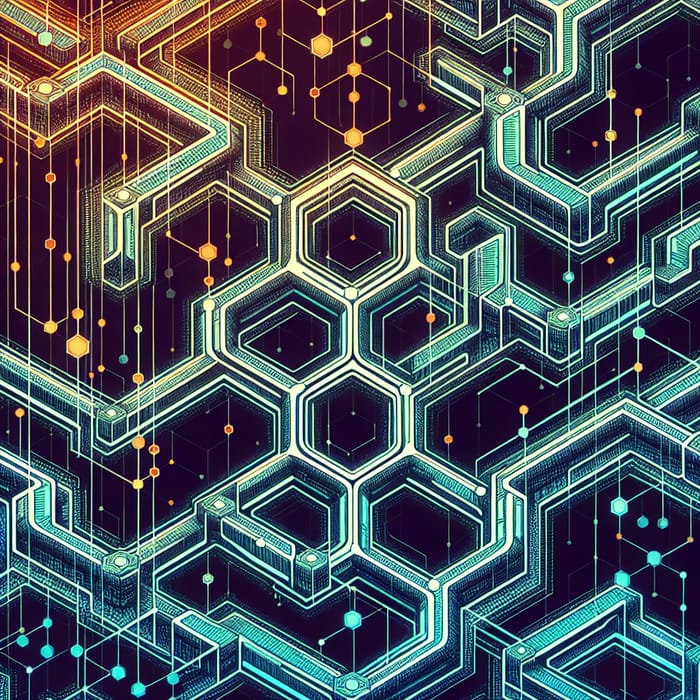 Endless Interlocking Blockchain Network in Neon Colors