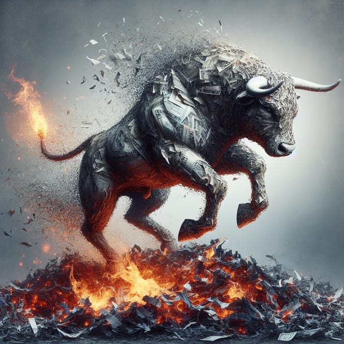 Bull Rising: Dramatic Fighting Pose from Currency Ashes