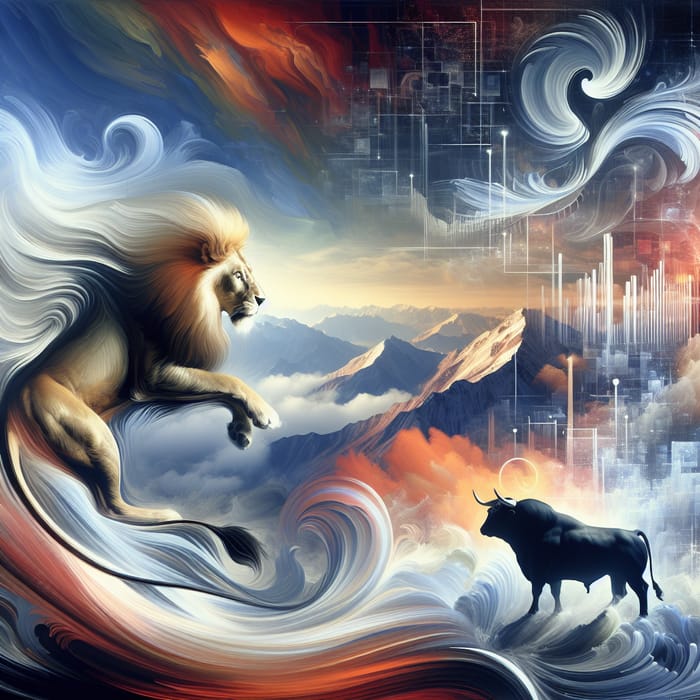 Powerful Lion and Bull Painting | Navigate Virtual Realms