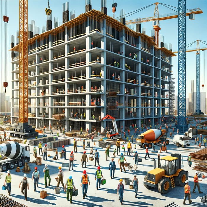 Diverse Construction Team Thriving at Skyscraper Site