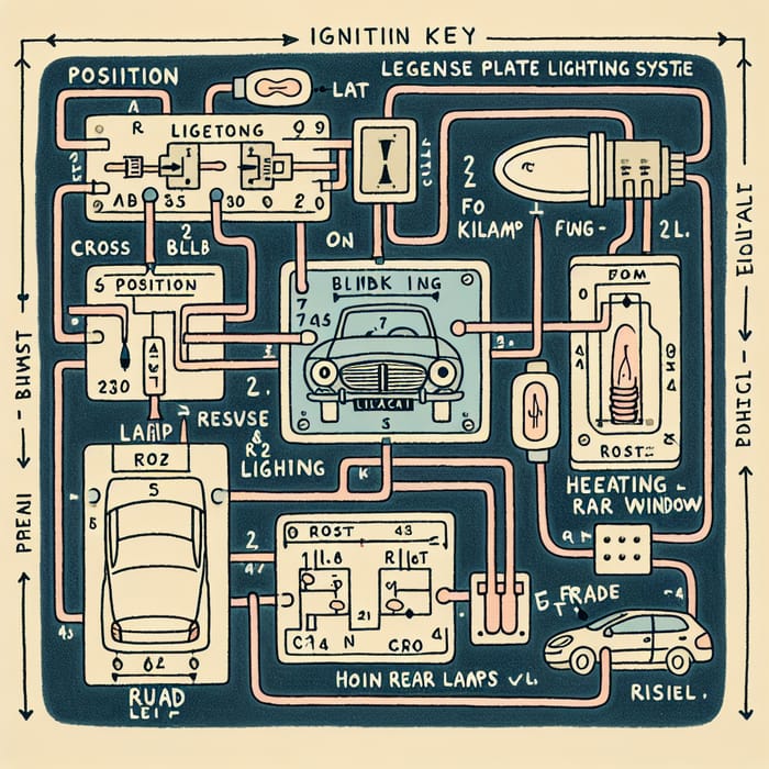 Automobile Circuits Bifilar Schematic: Lighting, Horn, Heating Window, Blinkers, Reverse Lights