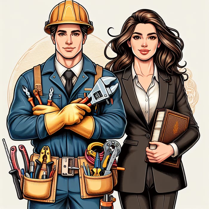 Brown Electrician and Lawyer Cartoon Couple