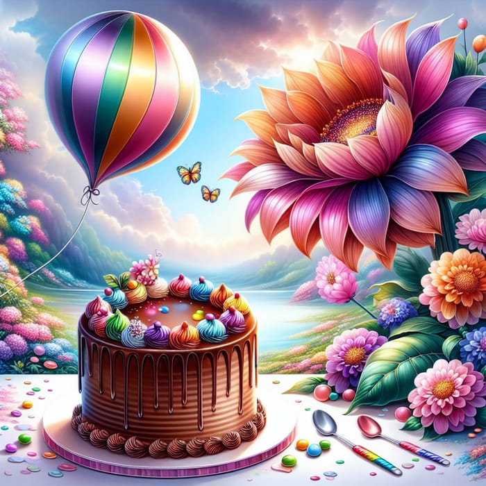 Vibrant Flower & Cake Balloon Scene