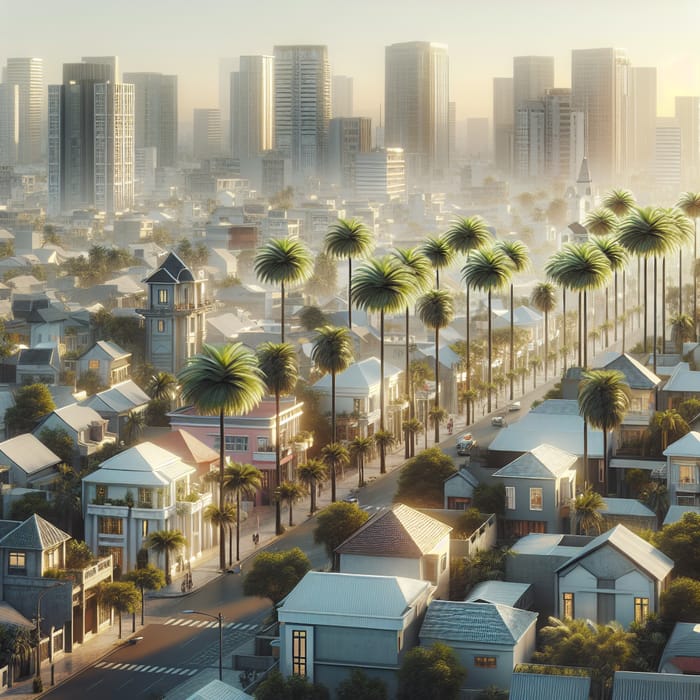 Serene Urban Cityscape with Palm Trees
