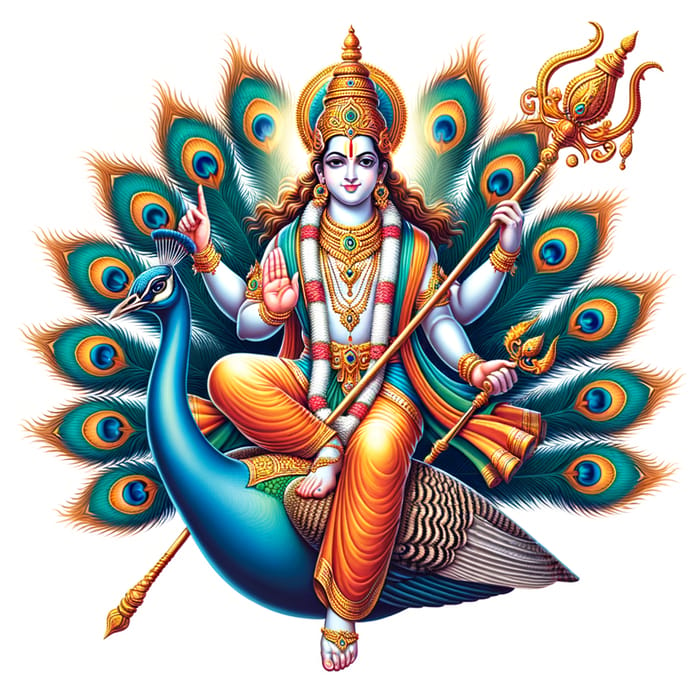 Lord Subramanya: Mythical Divine Figure on Peacock