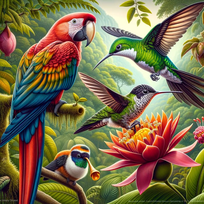 Colorful Birds: Scarlet Macaw, Hummingbird, Maleo Habitat