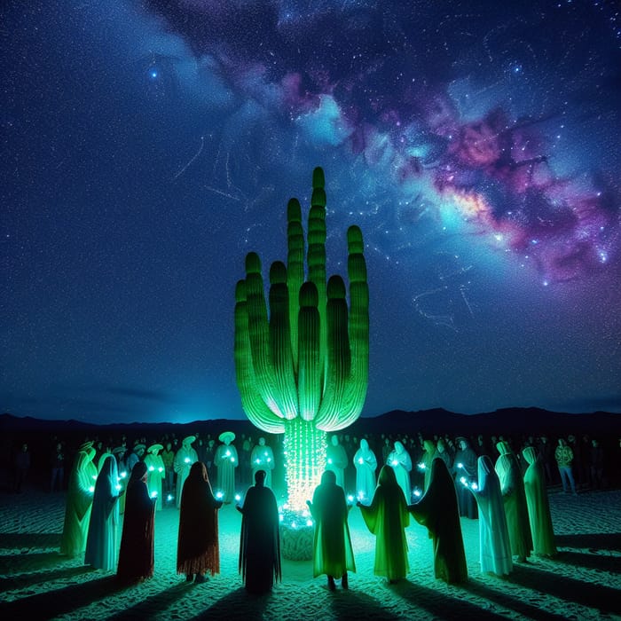 Sacred San Pedro Cactus Ritual under Starry Night Sky - Ethereal Ceremony