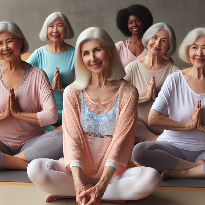 Diverse Senior Women Pilates: Mindful Yoga Wellness in Zen Studio