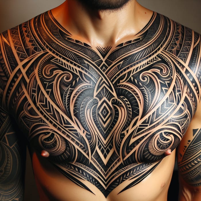 Intricate Tribal Tattoo Design on Chest | AI Art Generator | Easy-Peasy.AI