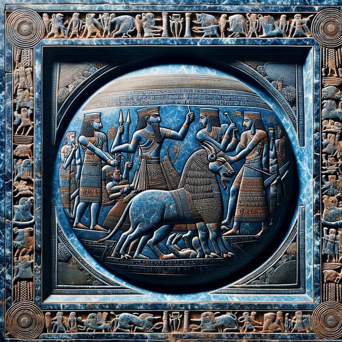 Sumerian Fresco: Gilgamesh and Enkidu Friendship, Victory over Ishtar's Bull