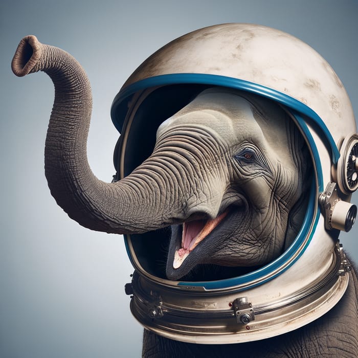 Space Helmet-Wearing Elephant in a Majestic Pose