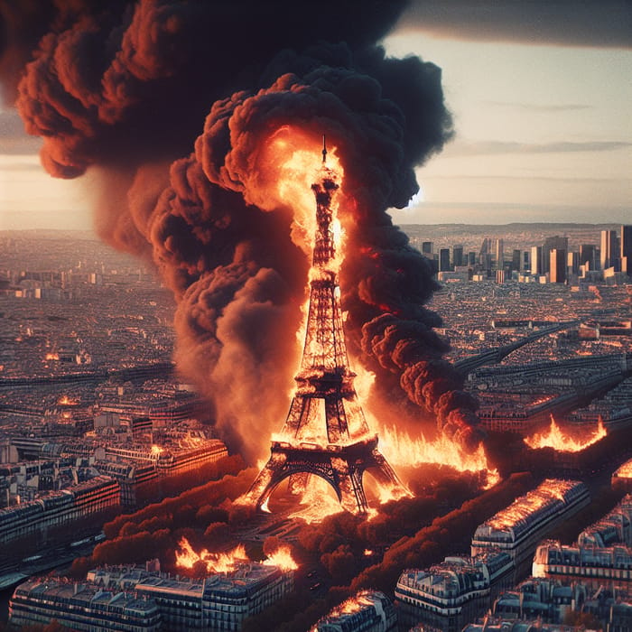 Burning Eiffel Tower Disaster in Paris