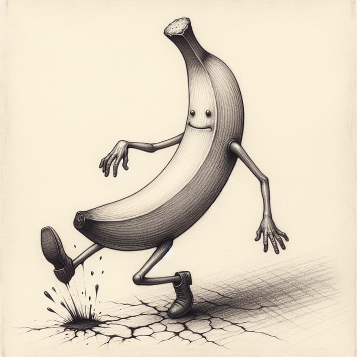Amusing Walking Banana Slips | Graphite Pencil Drawing