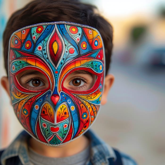 Vibrant Handmade Mask on Middle Eastern Boy