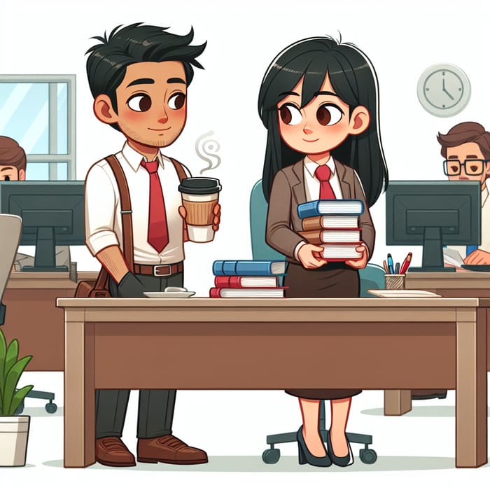Office Scene: Male & Female Coworkers Emphasizing Personal Space