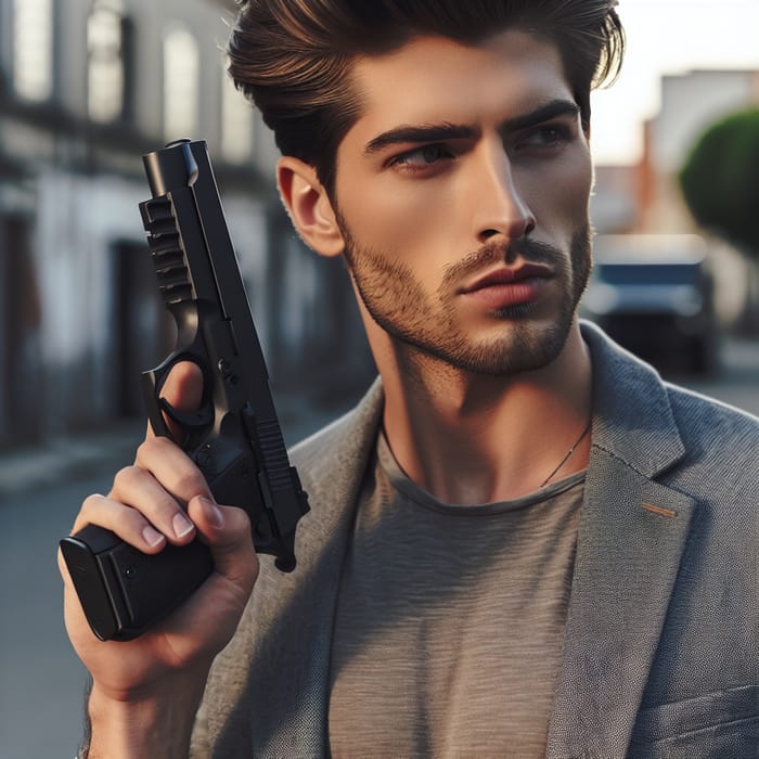 Confident Gay Man with Handgun
