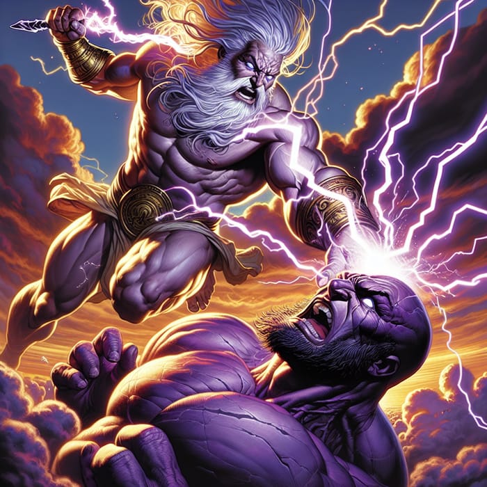 Zeus Strikes Thanus with Lightning Bolt - Epic Mount Olympus Battle