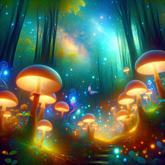 Enchanted Forest of Glowing Mushrooms | Whimsical Creatures, Ethereal Atmosphere